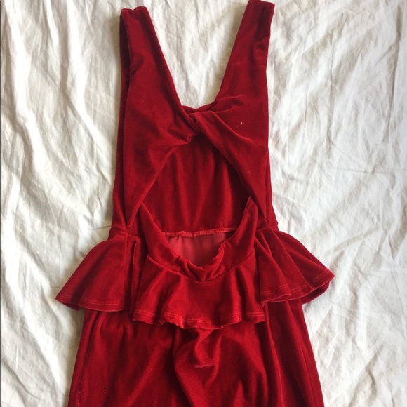 Red velvet peplum dress with cut out in back - Picture 5 of 5